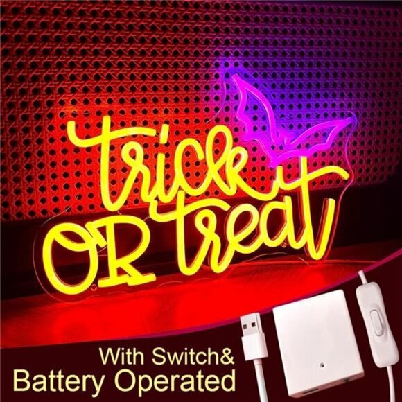 Halloween Neon Sign Trick Treat Neon Sign for Led Halloween Sign Bedroom Party - Picture 2 of 7